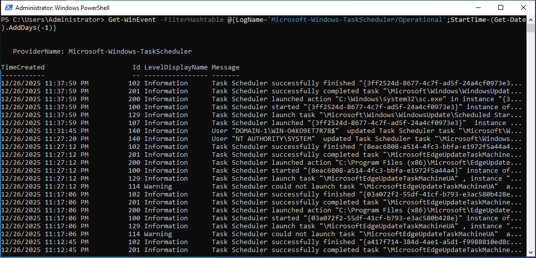 Scheduled task execution log